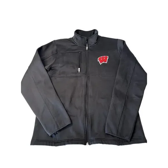 Wisconsin Badgers Jacket Size Medium Men's Black Full zip Softshell - Picture 1 of 6
